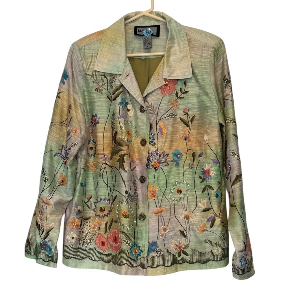 Indigo Moon L/S Collared Button Up Embroidered Top Women's Size Large Multicolor